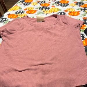 Kids Short Sleeve Ribbed Tee - Mauve
